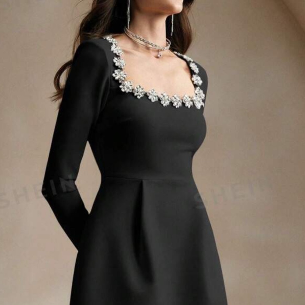 Nadine Merabi Kimberly inspired black embroided dress, M